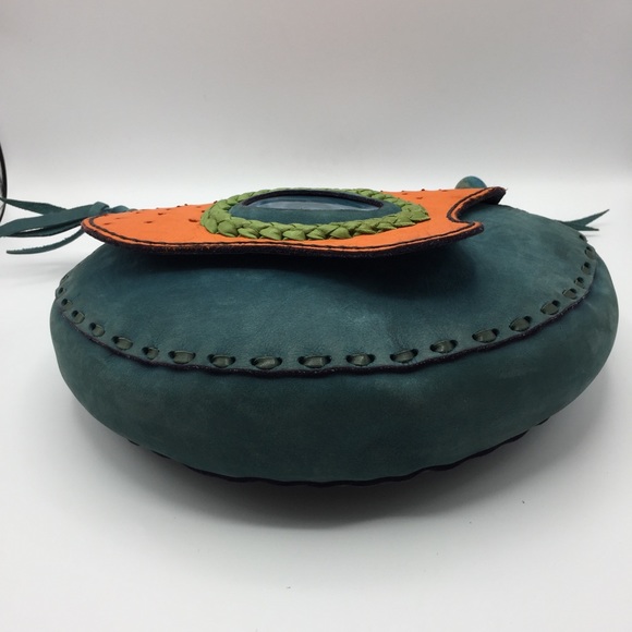 🏜 BOHO Artisan TURQUOISE Ostrich LEATHER Hobo BAG - Picture 5 of 7